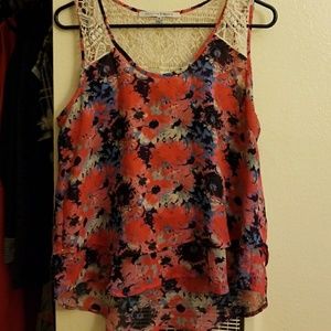 Floral mixed media blouse